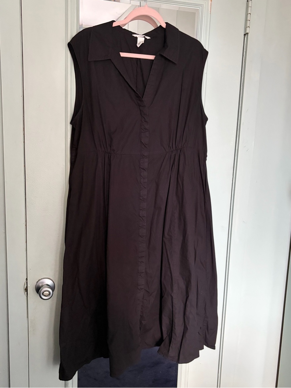 H&M women’s solid black button front collar sleeveless dress midi XL